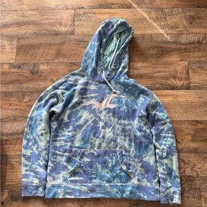 Hollister Blue and Green Tie-Dye Hoodie